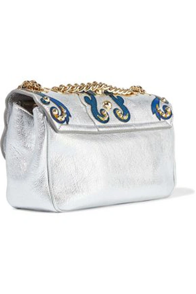 Dolce & Gabbana Appliquéd Textured-leather Shoulder Bag In Silver