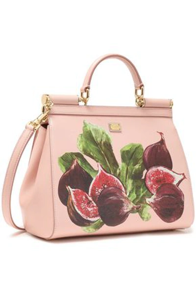 Dolce & Gabbana Embellished Printed Textured-leather Shoulder Bag In Pastel Pink