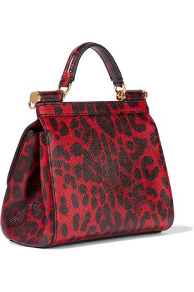 Dolce & Gabbana Sicily Embellished Leopard-print Textured-leather Shoulder Bag In Magenta