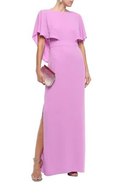 Halston Heritage Cape-effect Draped Crepe Gown In Lavender