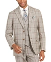 TALLIA ORANGE MEN'S SLIM-FIT BROWN PLAID FLANNEL SUIT JACKET