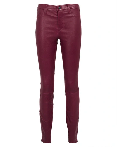 J Brand Baroness Mid-rise Leather Leggings In Dark Red