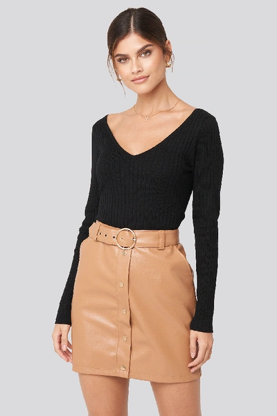 Adorable Caro X Na-kd Pu Button Detail Skirt - Brown In Tan