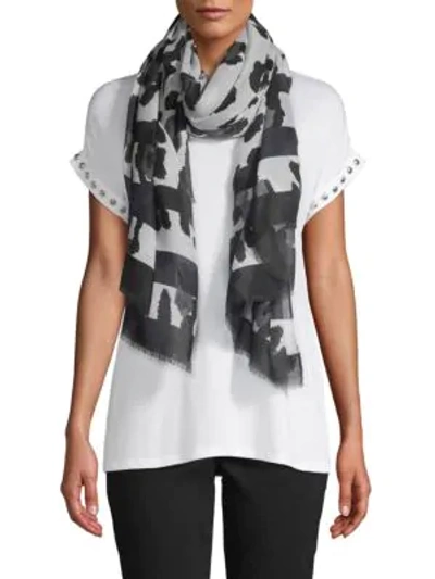 Vince Camuto Leopard-print & Striped Scarf In Snow