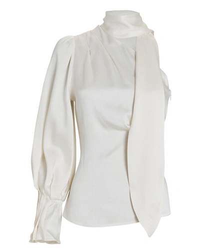 Peter Pilotto Satin One-shoulder Tie-neck Blouse In White