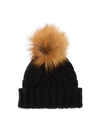 ADRIENNE LANDAU FOX FUR POM POM CABLE-KNIT HAT,0400011292962