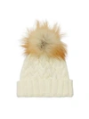 ADRIENNE LANDAU FOX FUR POM POM CABLE-KNIT HAT,0400011292962