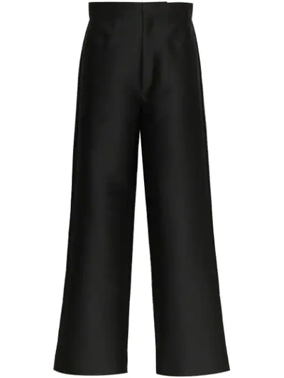 Totême Flair Cropped Woven Wide-leg Trousers In Black