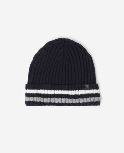 The Kooples Sport Chunky Cable Knit Wool Midnight Blue Beanie In Nav