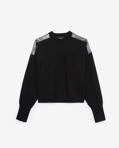 The Kooples Black Cashmere Sweater With Chain Mail Detail