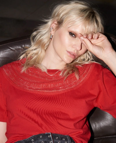 The Kooples Red Cotton T-shirt With Embroidered Front
