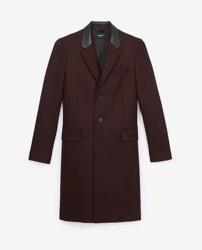 The Kooples Fitted Burgundy Wool Coat With Leather Collar