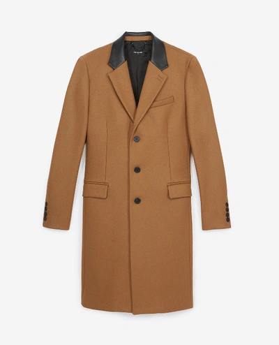 The Kooples Leather Collar Camel Belted Long Wool Coat