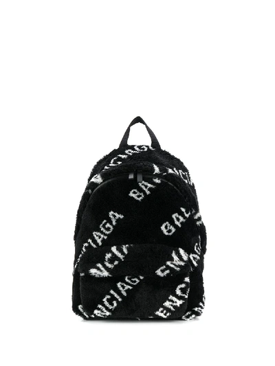 Balenciaga Everyday S Faux-fur Logo Backpack In Black