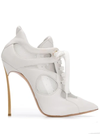 Casadei Leather Lace Up Boots In White