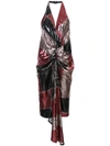 Halpern Draped Sequined Tulle Halterneck Midi Dress In Multicolour
