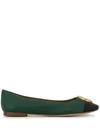 Tory Burch Chelsea Cap-toe Ballerinas In Green