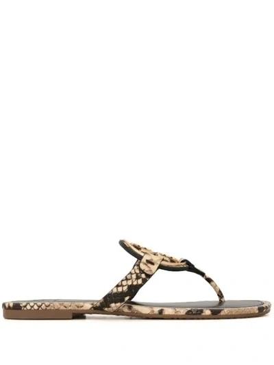 Tory Burch Miller Metal-logo Sandal, Embossed Leather In Brown