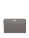 Prada Saffiano Leather Pouch In Grey