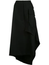 YOHJI YAMAMOTO ASYMMETRIC DRAPED MIDI SKIRT