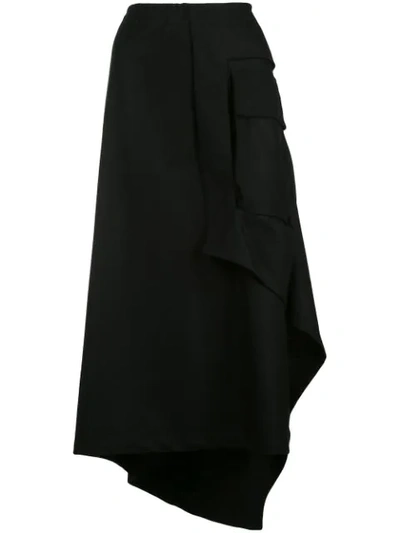 Yohji Yamamoto Asymmetric Draped Midi Skirt In Black