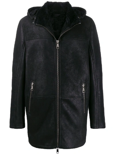 Drome Leather Hooded Coat In Black