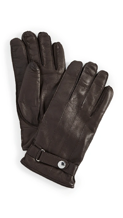 Paul Smith Strap Leather Gloves In Dark Brown