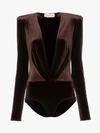 ALEXANDRE VAUTHIER ALEXANDRE VAUTHIER VELVET PLUNGE PADDED SHOULDER BODYSUIT,194BY115213975602