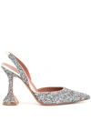 AMINA MUADDI 95MM HOLLI GLITTER SLINGBACK PUMPS