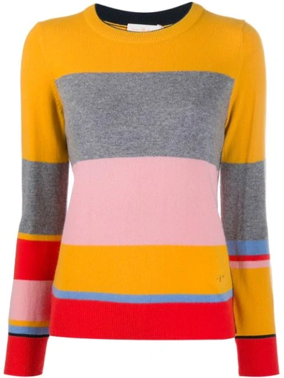 Tory Burch Colorblock Cashmere Pullover In Yellow