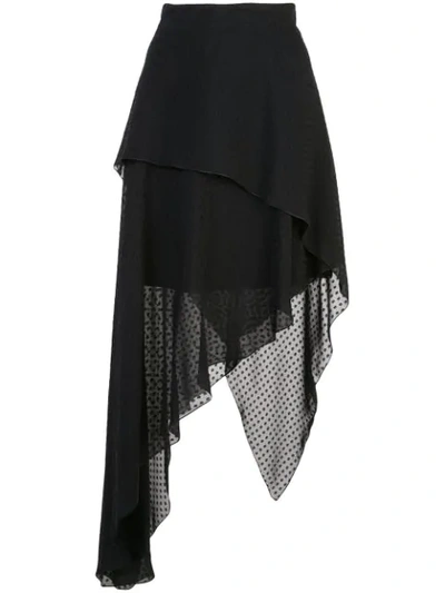 Amiri Asymmetric Layered Fil Coupé Silk-chiffon Skirt In Black