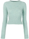 Victoria Beckham Cropped Mélange Brushed-wool Turtleneck Sweater In Mint