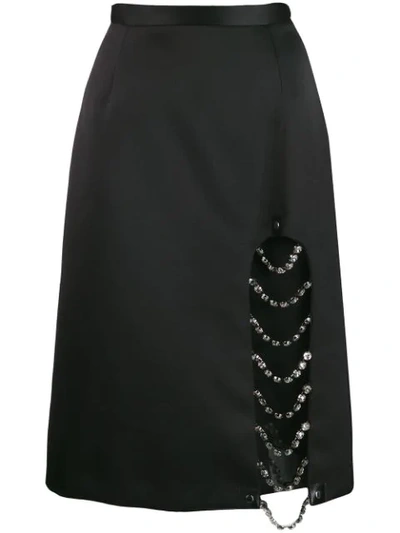Christopher Kane Embellished Leather-trimmed Satin Skirt In Black