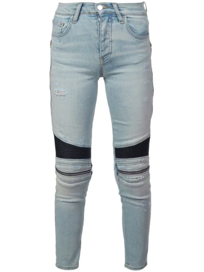 Amiri Mx2 Zip-embellished Leather-paneled High-rise Skinny Jeans In Blue