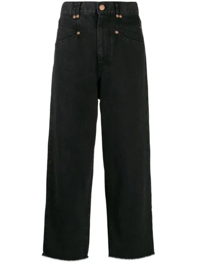 Isabel Marant Frayed-cuff Wide-leg Crop Jeans In 01bk  Black