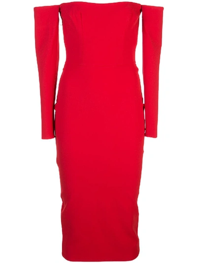 Alex Perry Off The Shoulder Midi Dress In Red