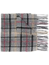 Barbour Fringed Tartan Lambswool Scarf In Grey