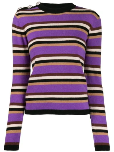 Ganni Embellished Striped Cashmere Sweater In Purple