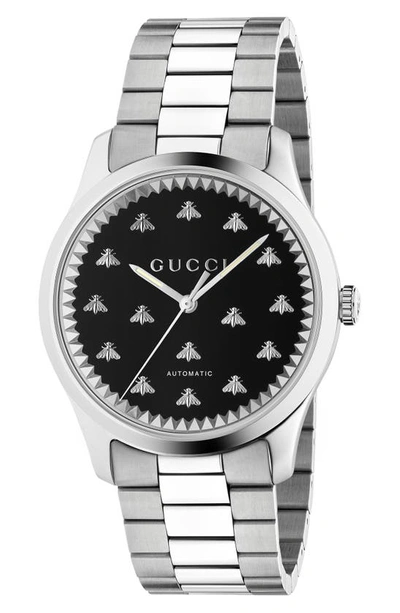 Gucci Bee Automatic Bracelet Watch, 42mm In Silver/ Black Onyx/ Silver