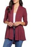Bobeau High/low Jersey Cardigan In Windsor Wine/ Burgundy