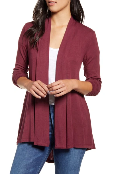 Bobeau High/low Jersey Cardigan In Windsor Wine/ Burgundy