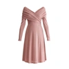 PAISIE Skater Dress With Cross Wrap Shoulders In Blush
