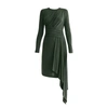 PAISIE Jersey Dress With Ruched Detail & Side Skirt Drape In Dark Green