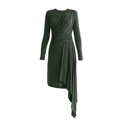 Paisie Jersey Dress With Ruched Detail And Side Skirt Drape In Dark Green