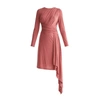 PAISIE Jersey Dress With Ruched Detail & Side Skirt Drape In Coral