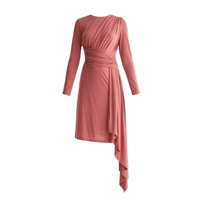 Paisie Jersey Dress With Ruched Detail And Side Skirt Drape In Coral