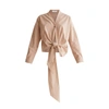 PAISIE Striped Wrap Blouse With Tie Waist In Nude & Brown