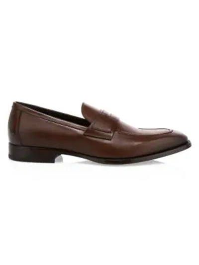 Alfred Dunhill Elegant City Leather Penny Loafers In Brown