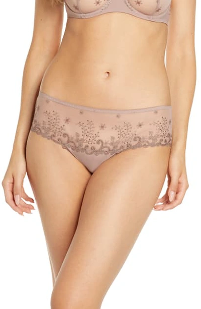 Simone Perele Embroidered Lace Briefs In Chestnut