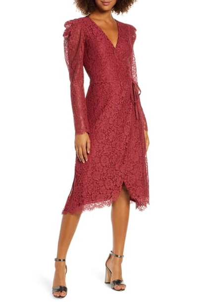 Ali & Jay Hollywood Heights Long Sleeve Lace Wrap Dress In Rose